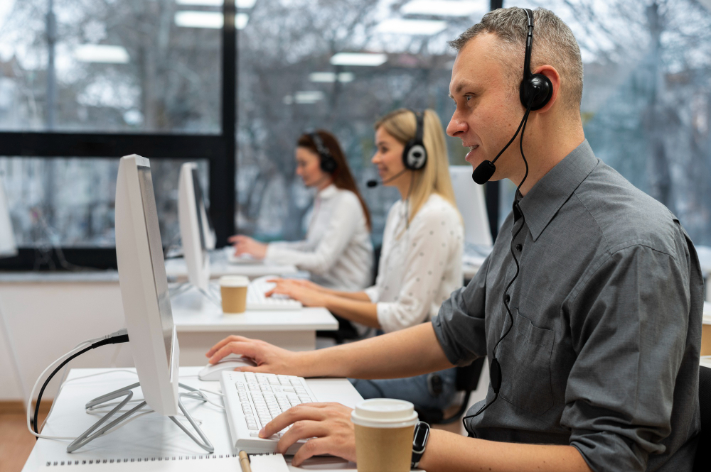 Support team helping customer